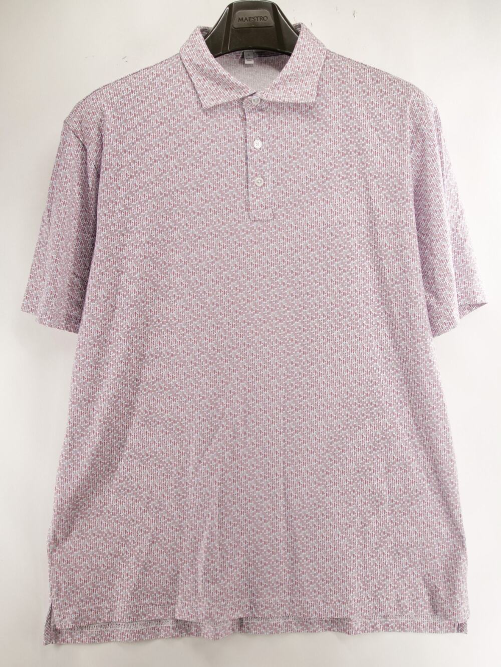 Peter Millar Polo Shirt Mens Large L Pima Cotton Geometric Print Pink Orange